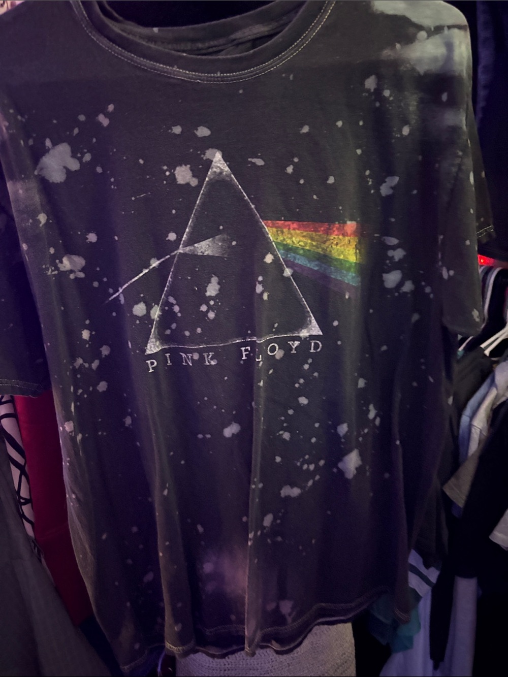 Pink Floyd Black Bleached Prism Tee with Rainbow Accent